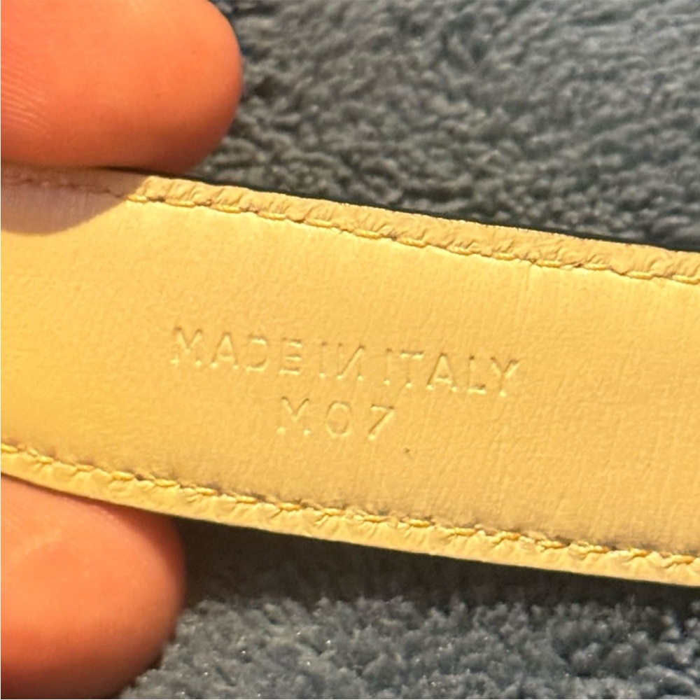 $500 CELINE Belt, Pink Leather, Gold-and-Silver Triomphe Buckle, Size 65 - Picture 5 of 9